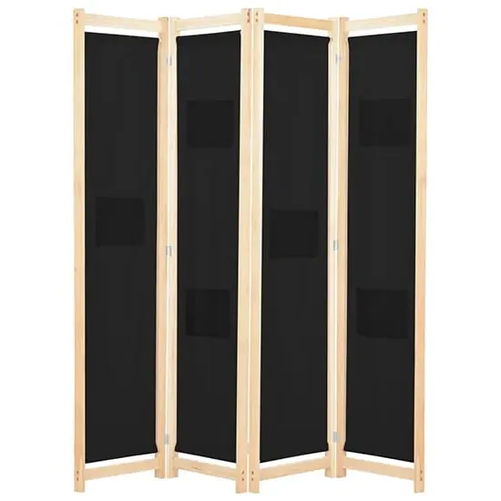 Gavyn 4-Panel Room Divider - Black, Fabric