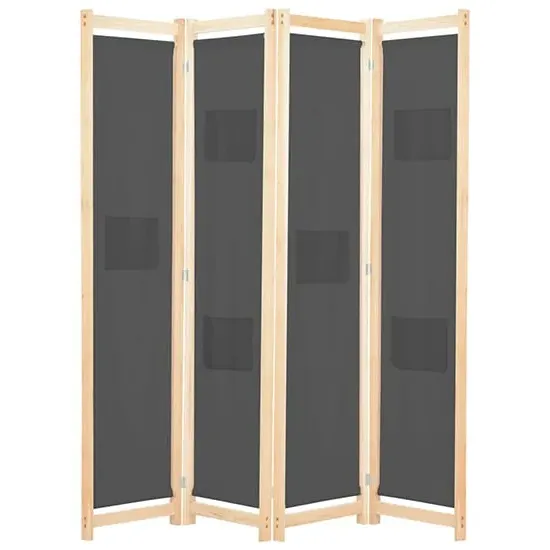 Gavyn 4-Panel Room Divider - Grey, Fabric