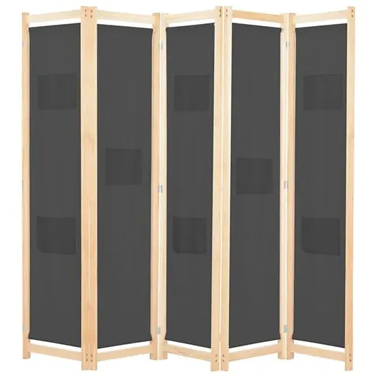 Gavyn 5-Panel Room Divider - Grey, Fabric