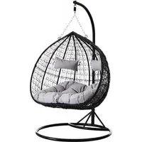 Gazit Double Hanging Chair with Round Base - Black, Rattan
