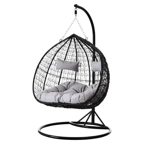Gazit Double Hanging Chair with Round Base - Black, Rattan