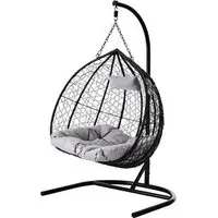 Gazit Double Hanging Chair with U Shaped Base - Black, Rattan