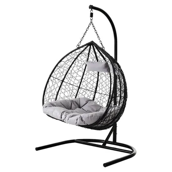 Gazit Double Hanging Chair with U Shaped Base - Black, Rattan