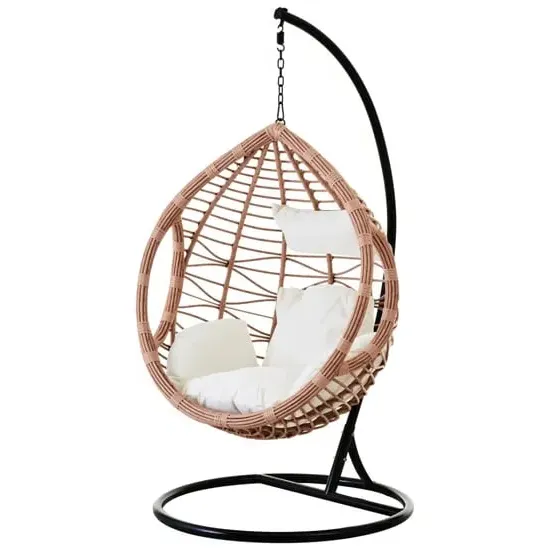 Gazit Single Hanging Chair with Cut Out Sides - Natural, Rattan