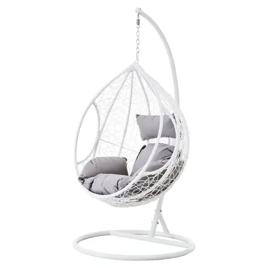 Gazit Single Hanging Chair with Cut Out Sides - White, Rattan image
