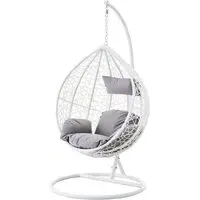 Gazit Single Hanging Chair with Round Base - White, Rattan
