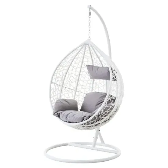 Gazit Single Hanging Chair with Round Base - White, Rattan