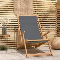 Gella Folding Beach Chair - Grey, Teak Wood alternate view