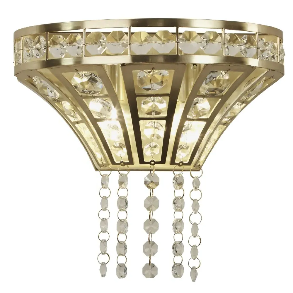 Gemma 2 Light Crystal Wall Light - Clear, Satin Brass image