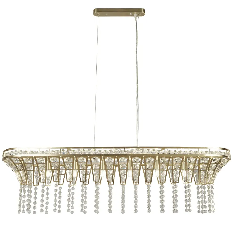 Gemma 8 Light Bar Pendant Light - Clear Crystal, Satin Brass