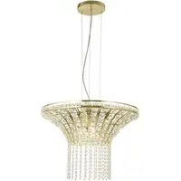 Gemma 8 Light Round Pendant Light - Clear Crystal, Satin Brass