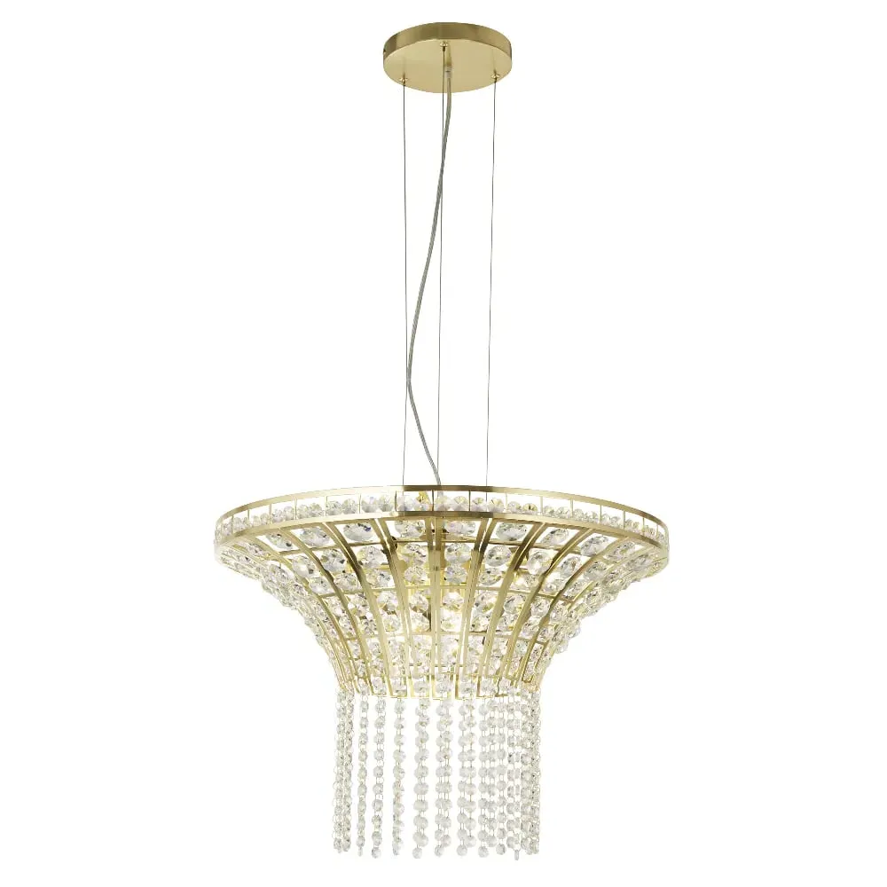 Gemma 8 Light Round Pendant Light - Clear Crystal, Satin Brass image