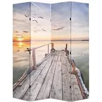 Genet 4-Panel Folding Room Divider - Lake, Fir Wood