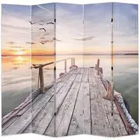 Genet 5-Panel Folding Room Divider - Lake, Fir Wood