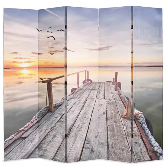 Genet 5-Panel Folding Room Divider - Lake, Fir Wood