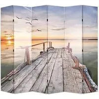 Genet 6-Panel Folding Room Divider - Lake, Fir Wood