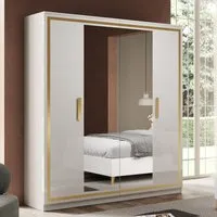 Geneva 4 Door Mirrored Wardrobe - White, Gold