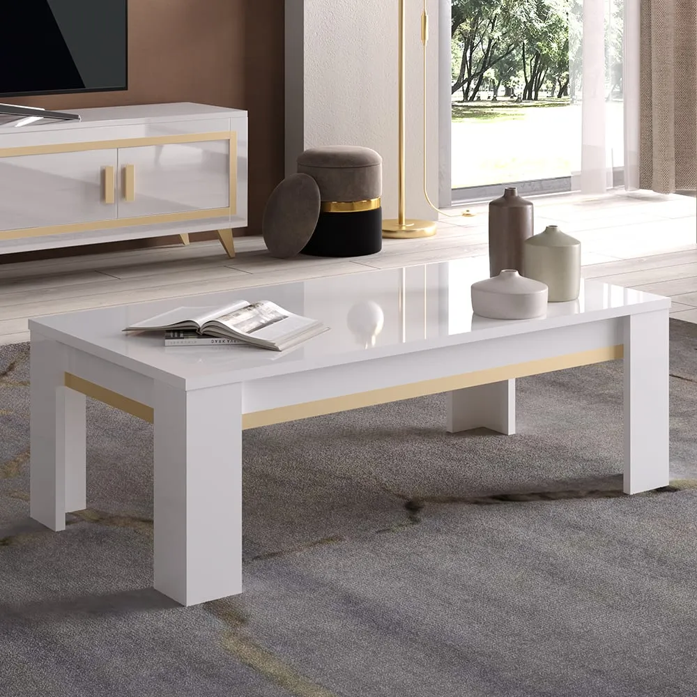 Geneva High Gloss Coffee Table - White, Gold