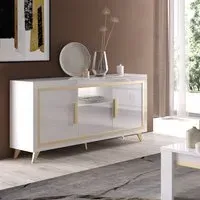 Geneva High Gloss Sideboard 3 Doors with LED - White, Gold