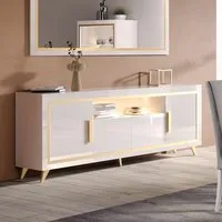 Geneva High Gloss Sideboard with LED - White, Gold