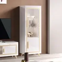 Geneva Left Hand Display Cabinet with LED - White Gold, MDF