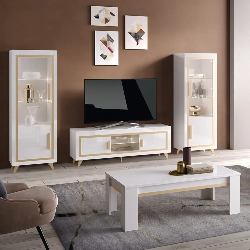 Geneva Living Room Set with Coffee Table and LED - White Gold