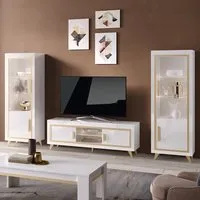 Geneva Living Room Set with Display Cabinet and LED - White Gold