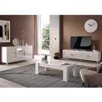Geneva Living Room Set with Sideboard and LED - White Gold