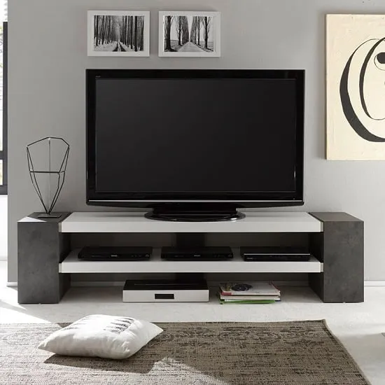 Geneva Rectangular TV Stand - White, Concrete image