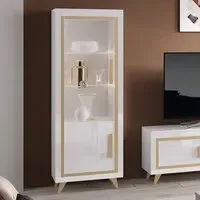 Geneva Right Hand Display Cabinet with LED - White Gold, MDF