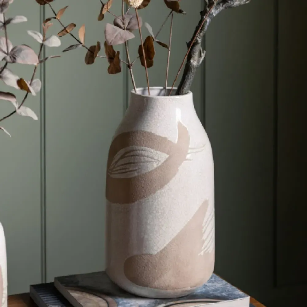 Geneva Stoneware Crackle Glaze Vase - Brown, White image