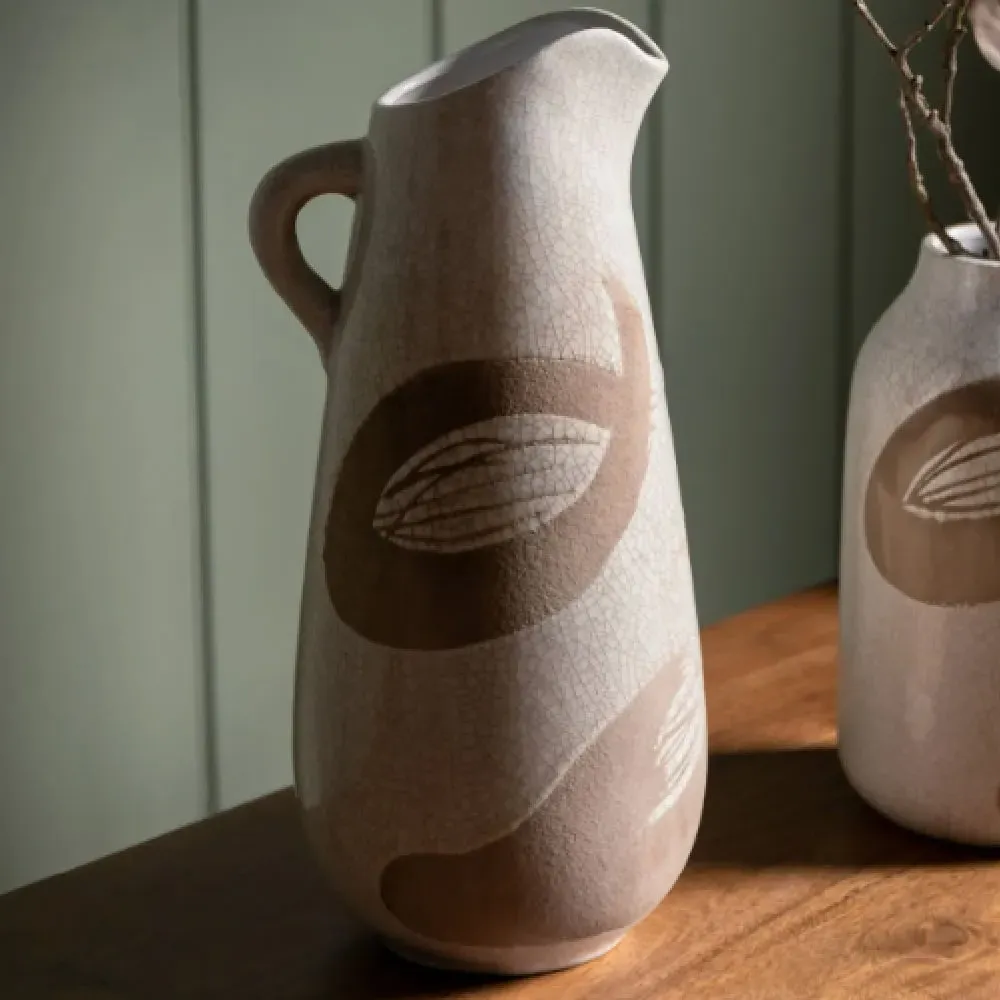 Geneva Stoneware Pitcher Vase - Brown, White