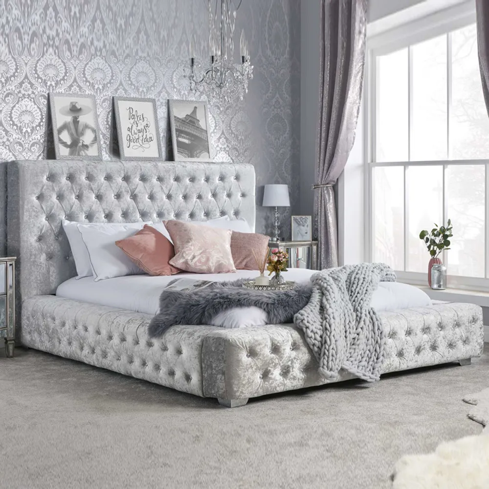 Geneva Super King Size Bed - Steel, Crushed Velvet product