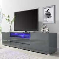 Genie Wide TV Stand with LED Lighting - Grey, High Gloss