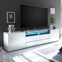 Genie Wide TV Stand with LED Lighting - White, High Gloss