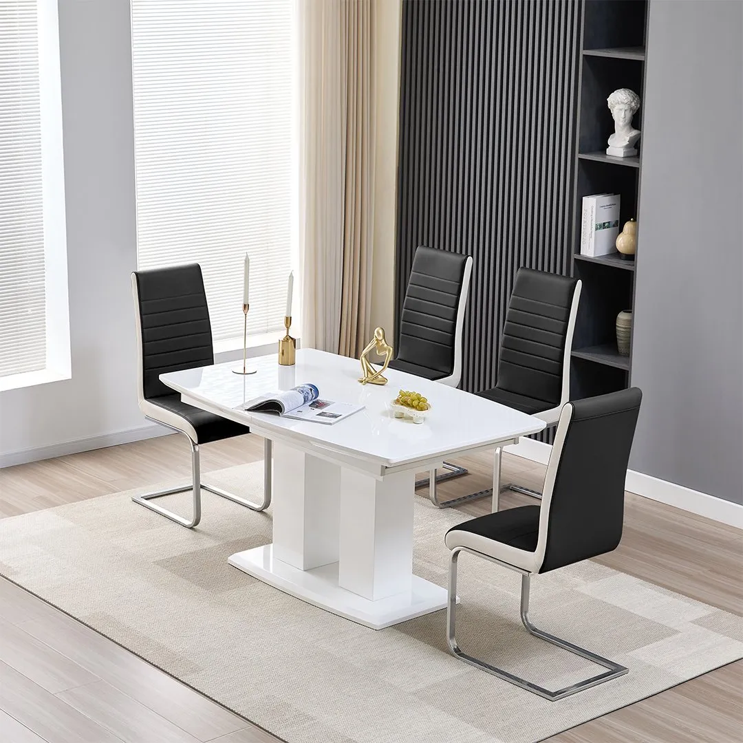 Genisimo Extendable Dining Table with 4 Symphony Chairs - White