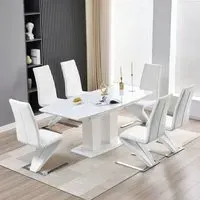Genisimo Extendable Dining Table with 6 Demi Z Chairs - White