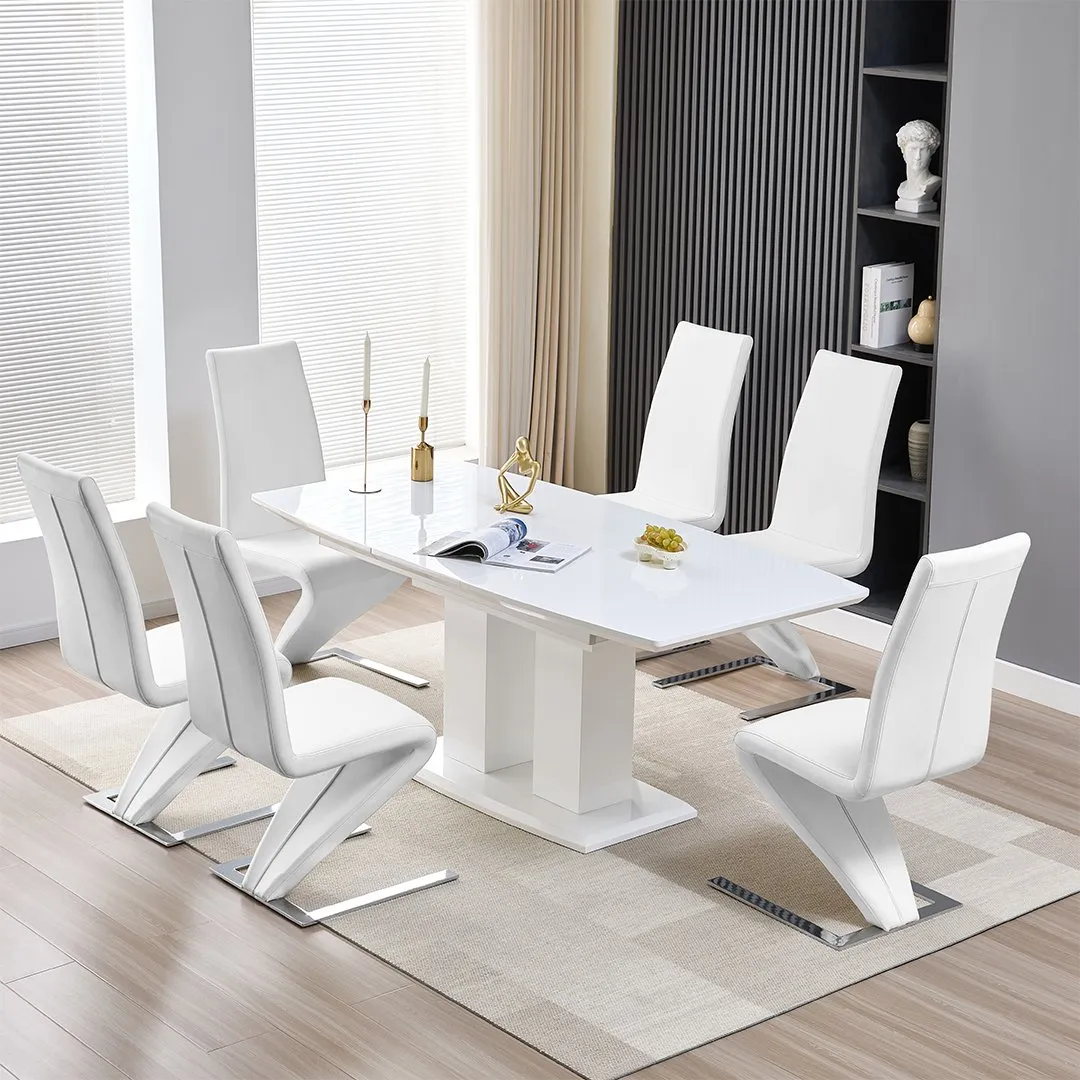 Genisimo Extendable Dining Table with 6 Demi Z Chairs - White