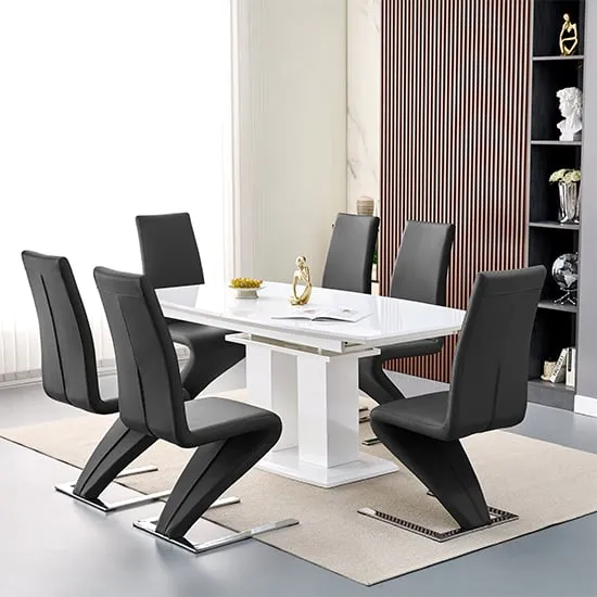 Genisimo Extendable Dining Table with 6 Demi Z Chairs - White