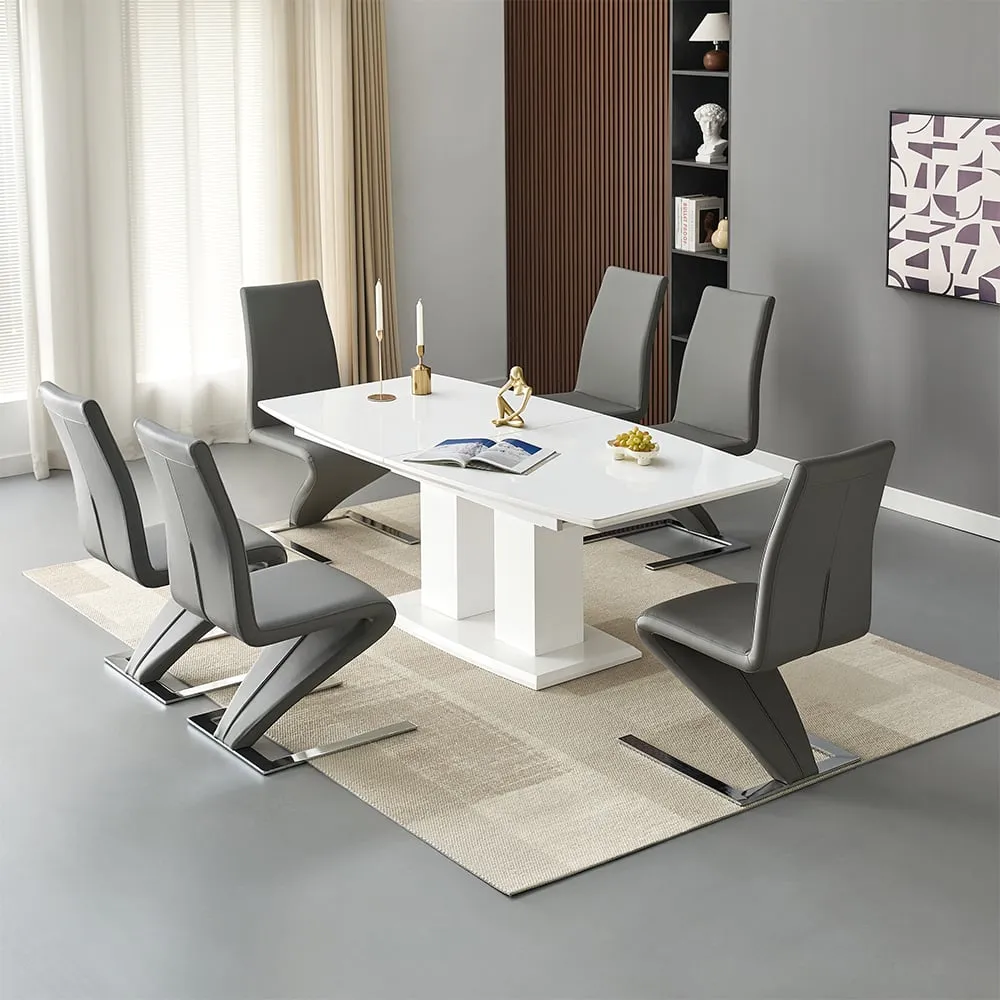 Genisimo Extendable Dining Table with 6 Demi Z Chairs - White