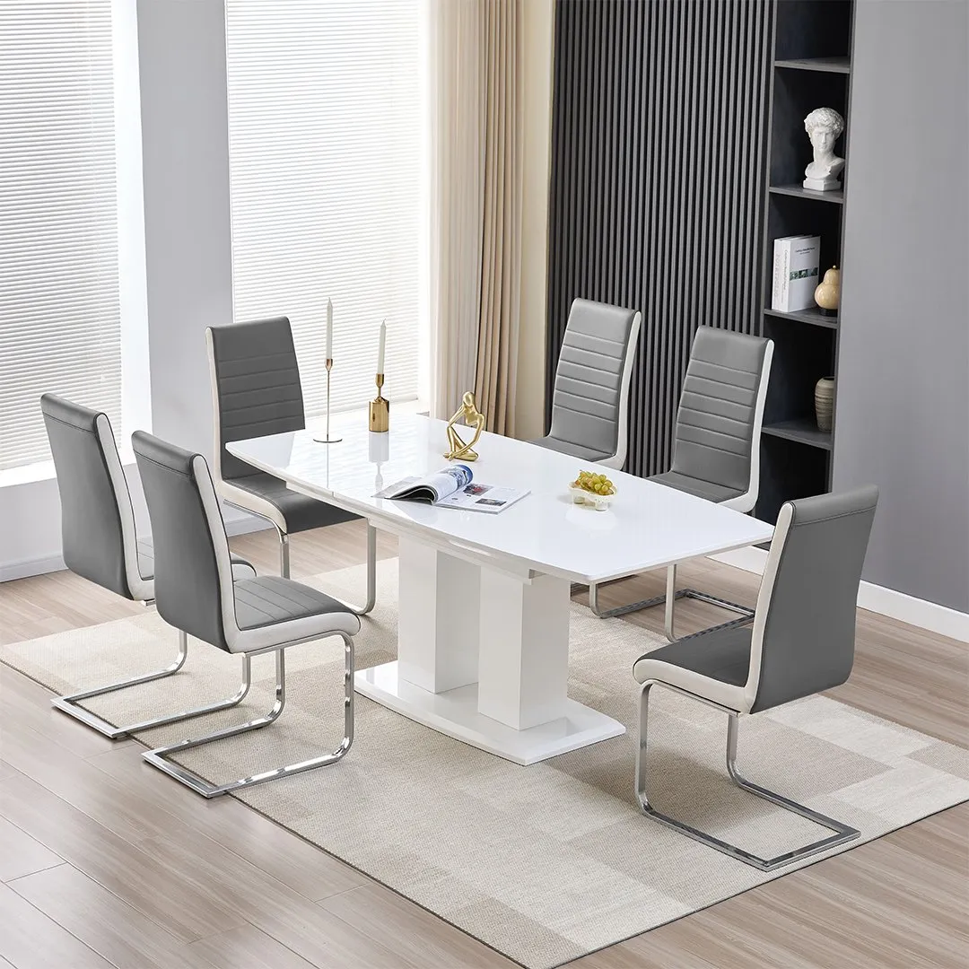Genisimo Extendable Dining Table with 6 Symphony Chairs - White