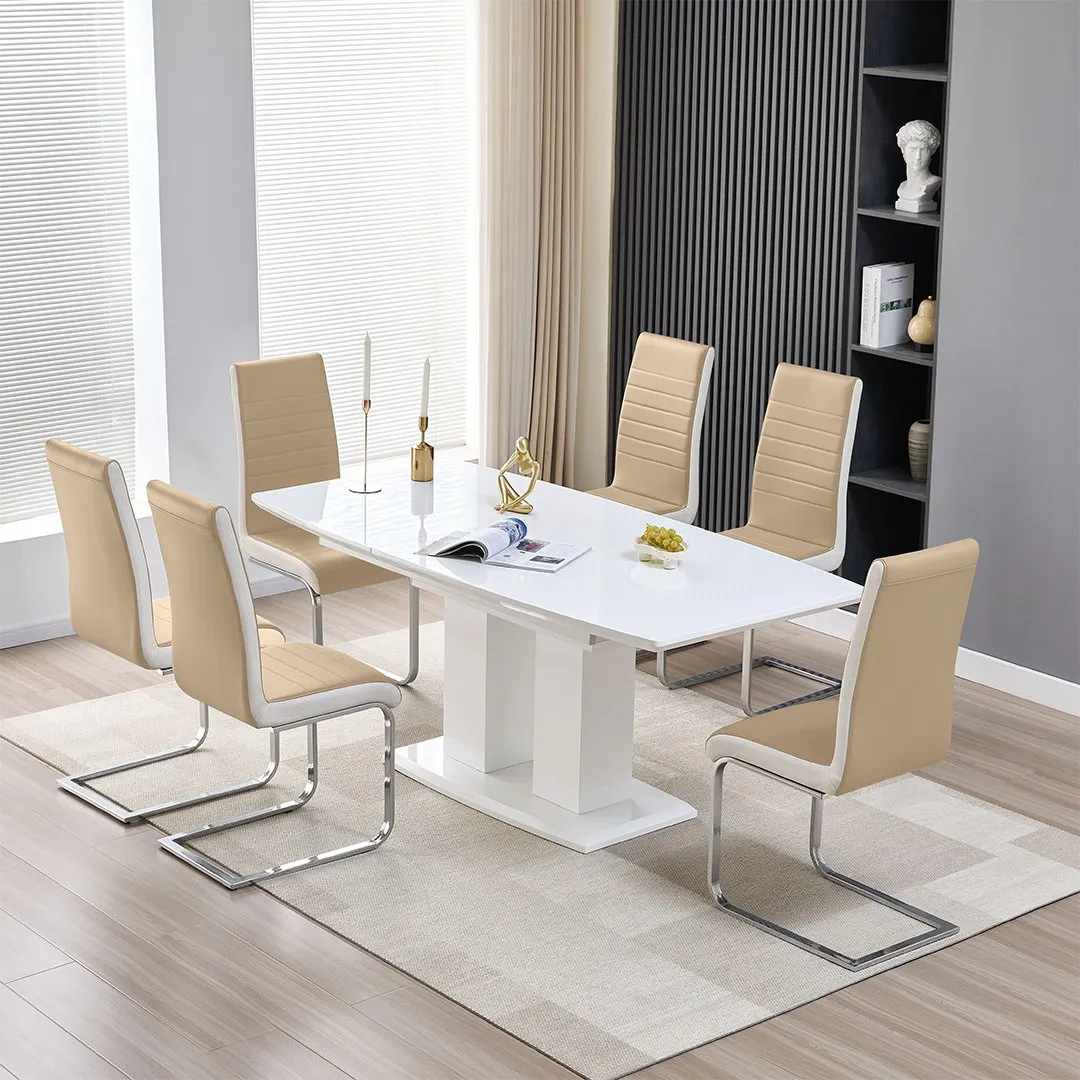 Genisimo Extendable Dining Table with 6 Symphony Chairs - White