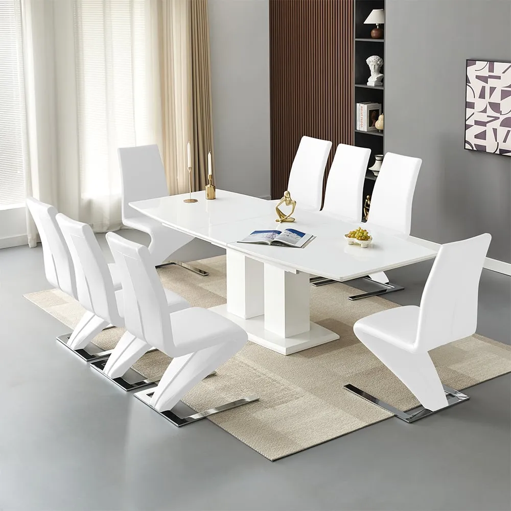 Genisimo Extendable Dining Table with 8 Demi Z Chairs - White