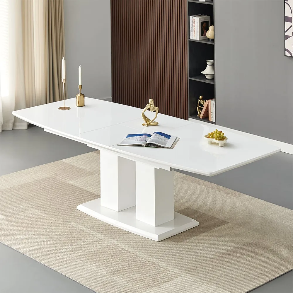 Genisimo Large Extendable Dining Table - White, High Gloss MDF