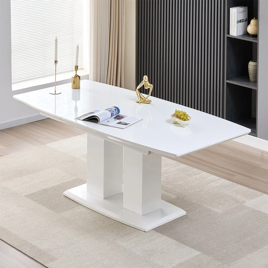 Genisimo Small Extendable Dining Table - White, High Gloss MDF image