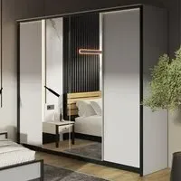 Genoa 4-Door Mirrored Wardrobe with LED - Grey