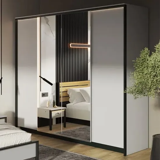 Genoa 4-Door Mirrored Wardrobe with LED - Grey