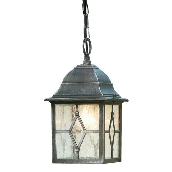 Genoa Square Outdoor Pendant Light - Black Silver, Glass image