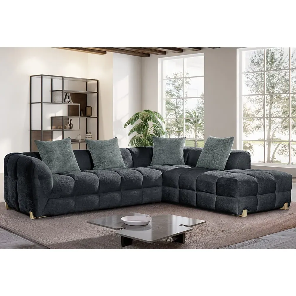 Genova Left Hand L-Shaped Corner Sofa - Charcoal, Fabric