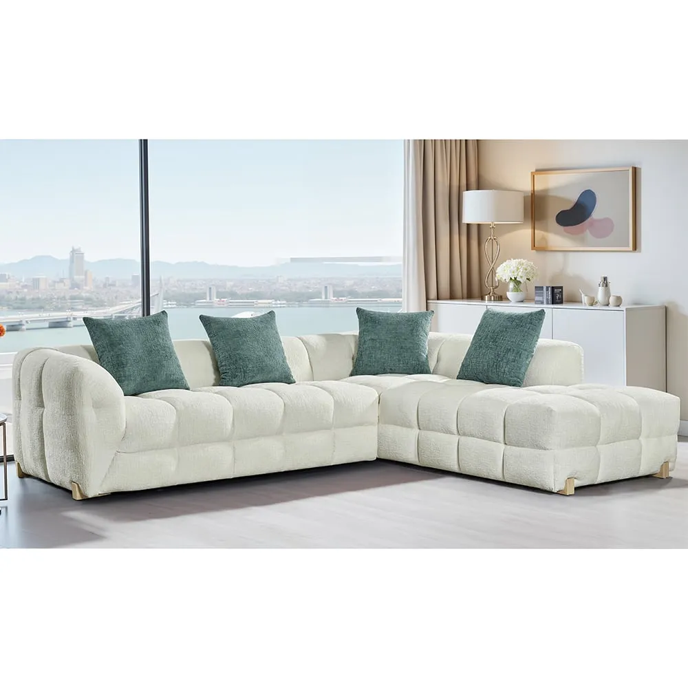 Genova Right Hand L-Shaped Corner Sofa - Beige, Fabric
